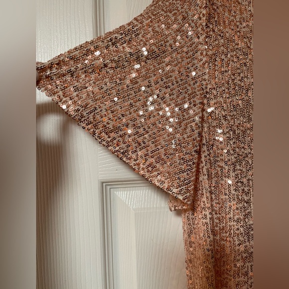 NWT: XUCTHHC Rose Gold Knee Length Sequin Dress Short Sleeve Size Large - Picture 4 of 7